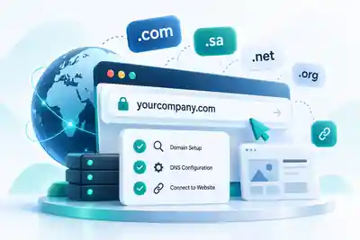 حجز وتجهيز دومين للشركة وربطه بالموقع والبريد الإلكتروني